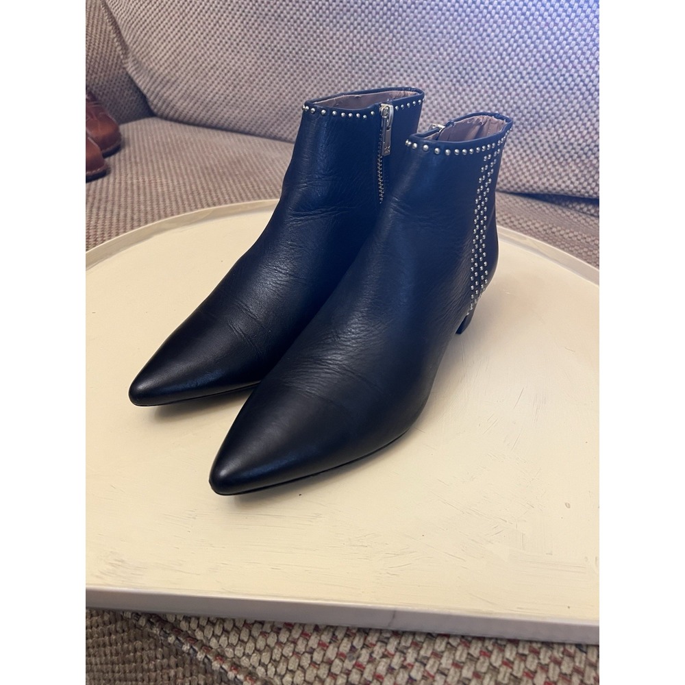 CALVIN KLEIN GRAZIANA COW SILK WOMEN BOOT Sz 6 Ankle Booties Block Heel Zip Stud